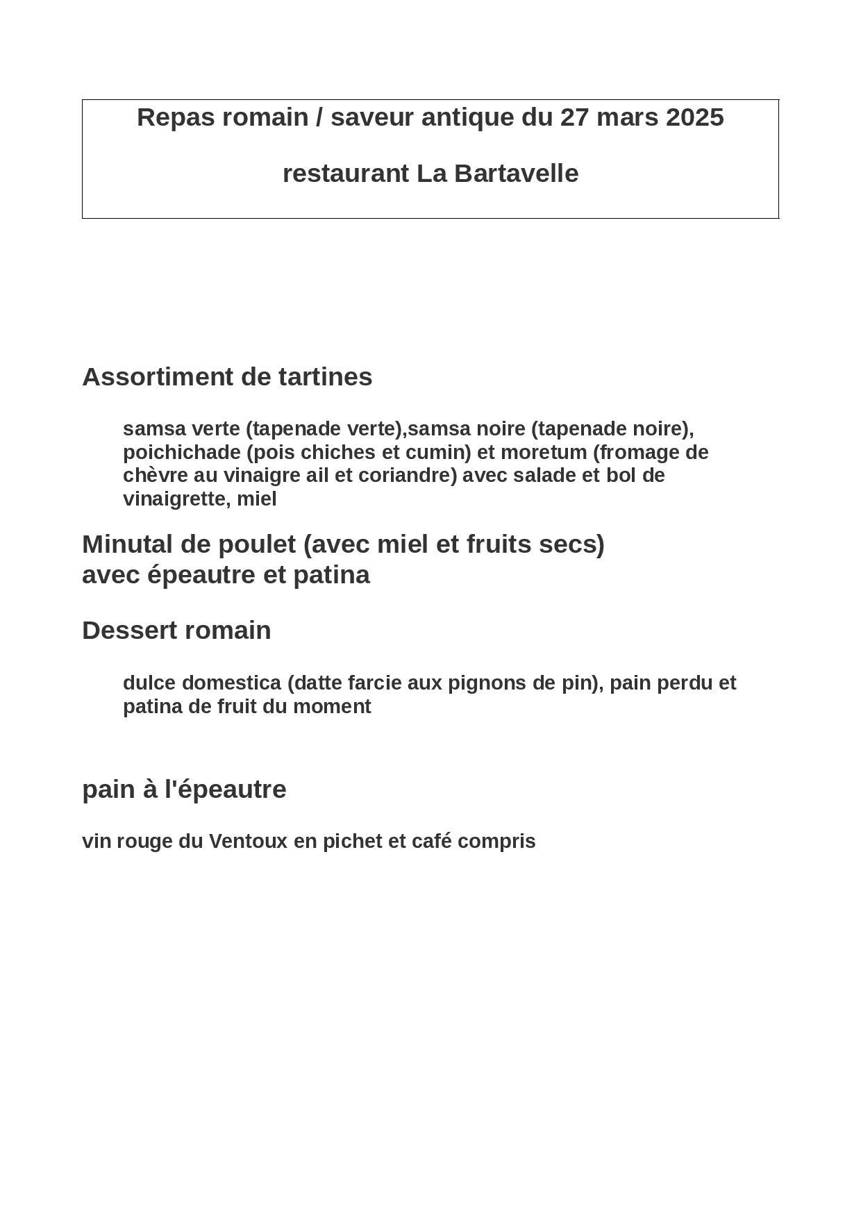 Vaison menu